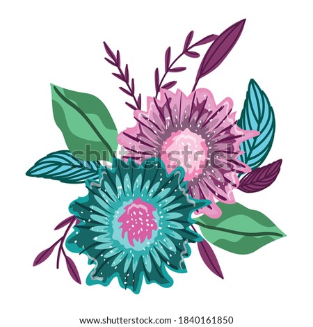 flowers nature leaves foliage isolated design vector illustration
