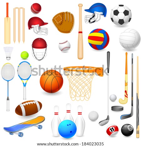 vector illustration of collection of different sports object