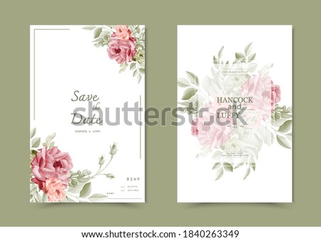 Beautiful background with watercolor floral wedding invitation card template.