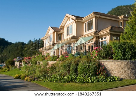 Modern houses near Howe Sound in West Vancouver (British Columbia) Royalty-Free Stock Photo #1840267351