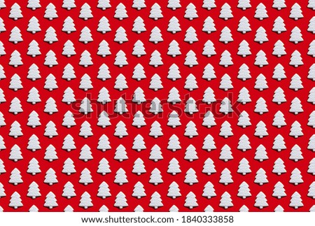 White fir tree pattern. Red seamless background. Christmas abstract ornament. Winter holidays traditional decoration. Festive minimalist creative composition isolated on bright.
