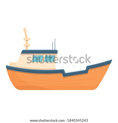 Orange fishing yacht icon. Cartoon of orange fishing yacht vector icon for web design isolated on white background