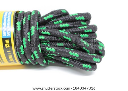 Different varieties of nylon ropes in different colors and sizes.