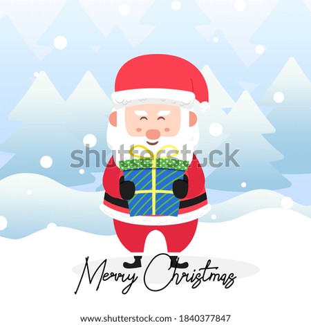 Santa Claus With The Big Gift Box with scene winter landscape.Cute Christmas Character