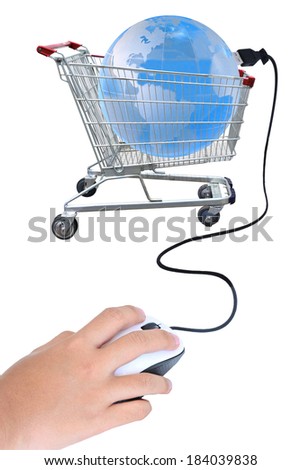 Information technology with Shopping cart, Global network social media concept, Photo illustration modern template design isolated on white background. This has clipping detail path.