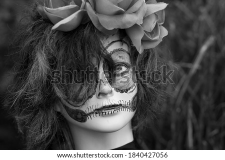 Halloween zombie mannequin in black and white