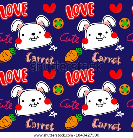 Vector seamless childish funny pattern White Bunny and carrots rabbit and cute cartoon animals. hand drawn  children Colorful doodle on blue background