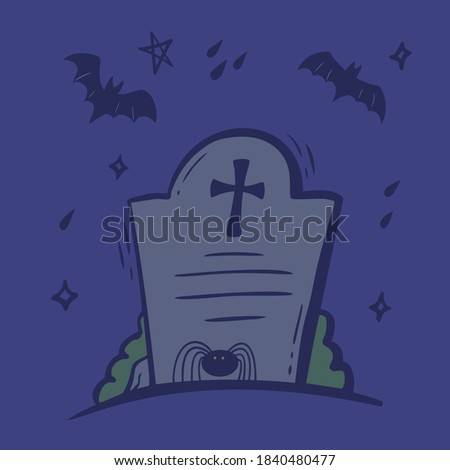 Halloween objects set. Vector hand drawn coloured illustration of a grave. EPS10