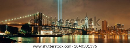 New York City downtown Brooklyn Bridge and september 11 tribute at night