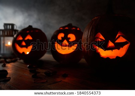 Scary spooky Halloween pumpkin head jack o lantern at home. Do it yourself.