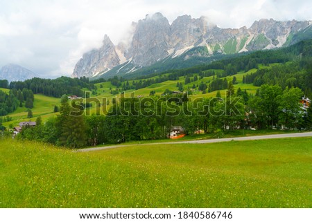 Mountain landscape at summer along the road to Tre Croci pass, Dolomites, Belluno province, Veneto, Italy., from Cortina to Misurina