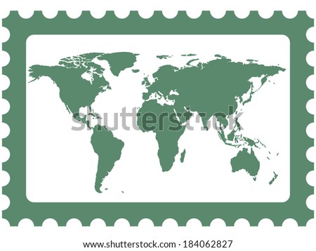 World map on the postage stamp. Elements of this image furnished by NASA 