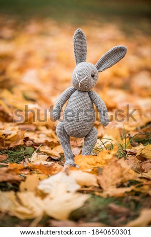 Handmade knitted toy. autumn leaves. little friend and great friendship.