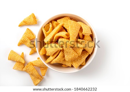 Top view Bowl of corn snack isolated on white background. Royalty-Free Stock Photo #1840662232