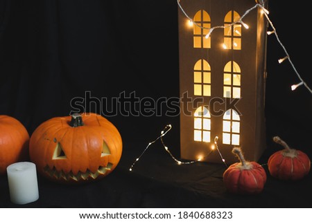 Handmade cozy fabric pumpkins for autumn decoration. Home autumn decor. Thanksgiving and Halloween concept.