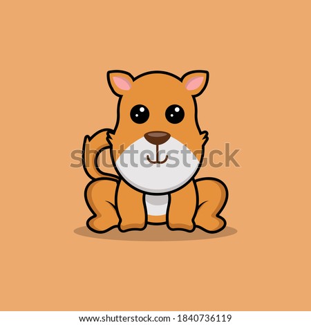Illustration vector graphic of a cute dog sitting. Orange background. Perfect for children print and children book cover.