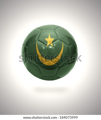 Football ball with the national flag of Mauritania on a gray background