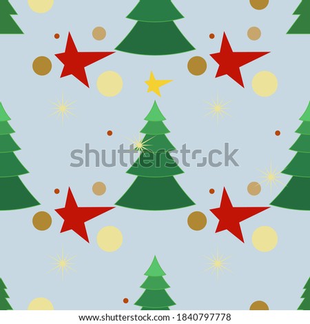 Seamless pattern with christmas tree and stars christmas and new year design vector illustration