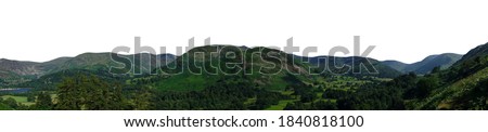 Green mountain landscape isolated on white background