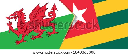 Wales and Togo flags, two vector flags symbol of relationship or confrontation.