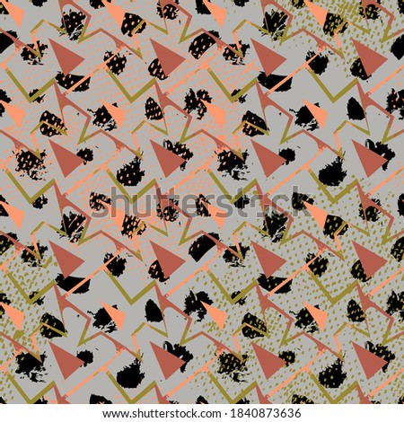 Seamless abstract urban pattern with curved shapes and grunge spots