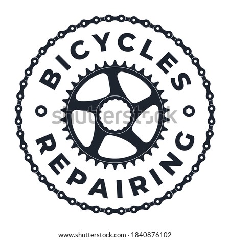 Vector template circular logo emblem bicycle repair. Symbol of cranks with a chain. Isolated on white background. Royalty-Free Stock Photo #1840876102