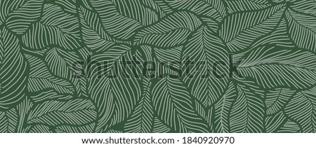 Luxury Nature green background vector. Floral pattern, Golden split-leaf Philodendron plant with monstera plant line arts, Vector illustration. Royalty-Free Stock Photo #1840920970