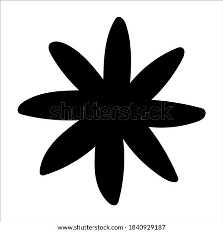 Flower silhouette, isolated simple hand drawn black and white vector illustration on white background