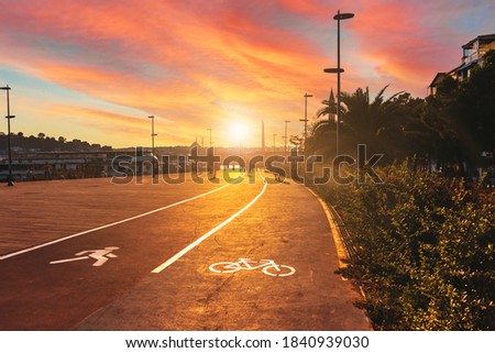 pedestrian and cycling paths in Istanbul, Turkey at sunset
