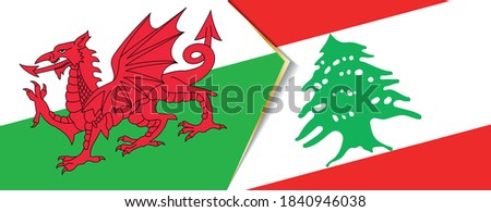 Wales and Lebanon flags, two vector flags symbol of relationship or confrontation.