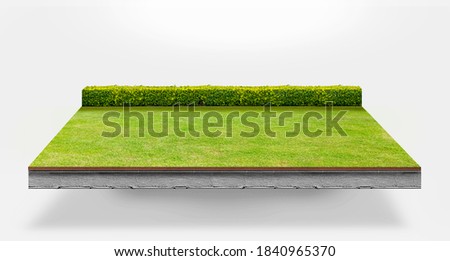 Cross section image of grass yard, brown soil and and concrete. Royalty-Free Stock Photo #1840965370