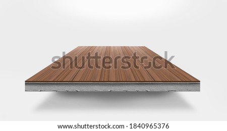 Cross section image of wood paving on concrete. Royalty-Free Stock Photo #1840965376
