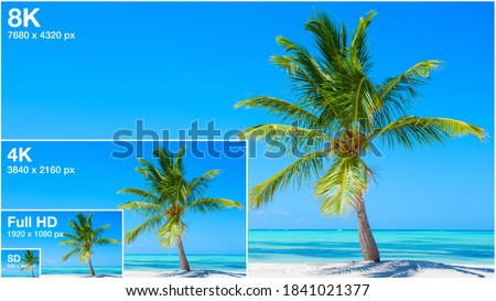 TV resolution proportional size comparison, 8K ultra HD vs 4K vs Full HD and Standard definition. Royalty-Free Stock Photo #1841021377