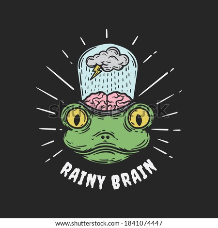 Colorful Vintage Hand Drawn Frog With Rain Brain illustration