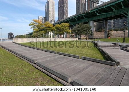 These are photos of a park by the Hudson River in Manhattan. 