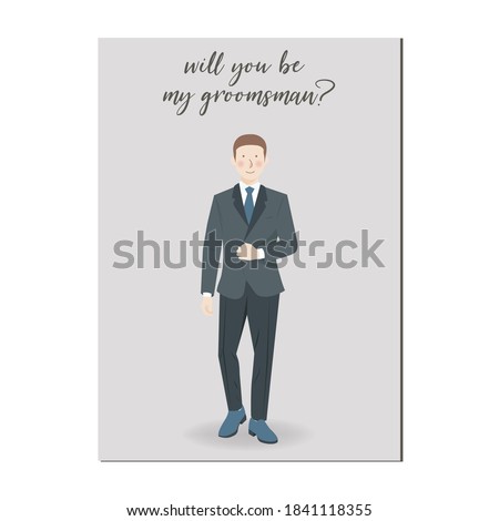 Will you be my groomsman invitation wedding card template with cartoon character