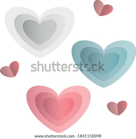 Heart in blue and pink colors. Romantic design template, invitations,  decoration. Heart objects isolated on white background. Set of elements. Vintage wedding, holiday. Pastel color. Vector 