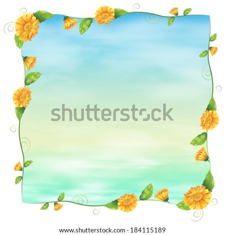 Illustration of an empty blue template with yellow flowers on a white background