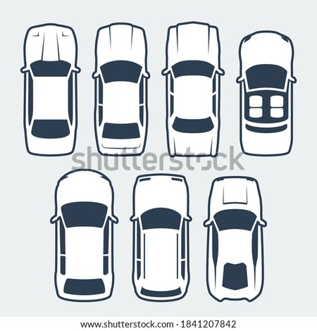 Vector Set of Cars Silhouettes, Top View Royalty-Free Stock Photo #1841207842