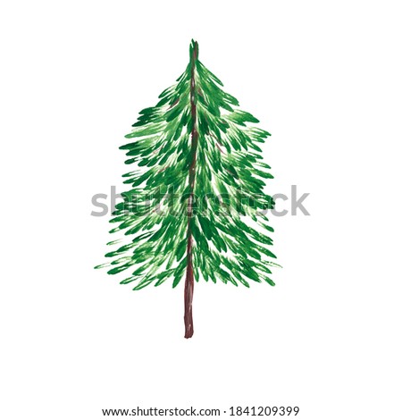 The Christmas tree is green. Watercolor illustration of a tree on a white background. New Year. Ecology. Plants.