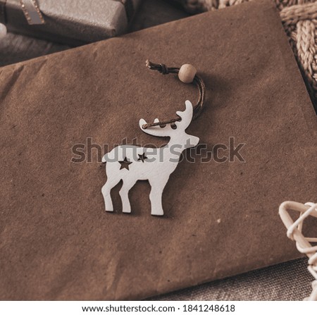 Christmas tree decoration, Christmas deer, wooden, white, craft envelope