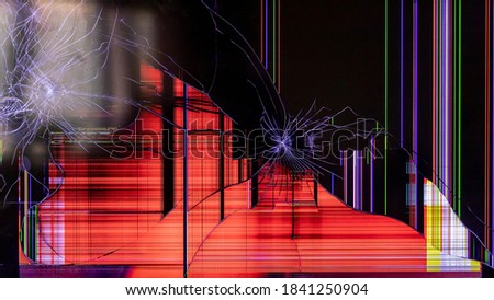 Broken glass plasma TV LCD screen on white isolated background.