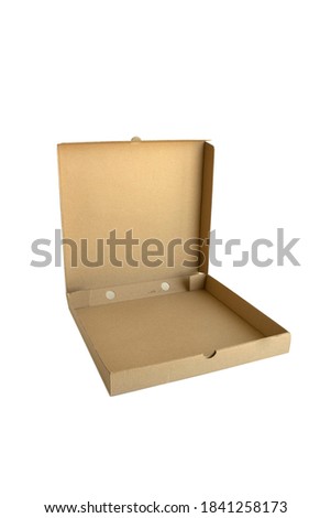 A plain thin card board box for packing pizza for delivery.