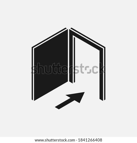 Entrance isometric black and white vector icon.