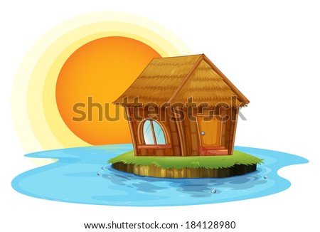Illustration of a nipat hut in an island on a white background