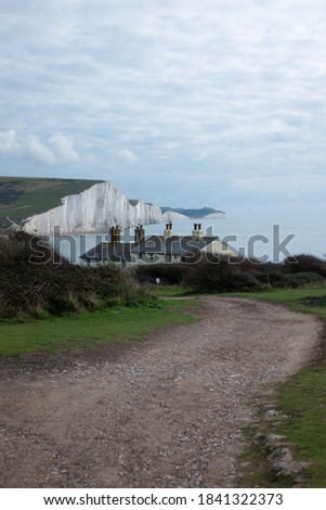 Seven Sisters cliff pictured from Seaford Head on an October day. Sussex, UK.