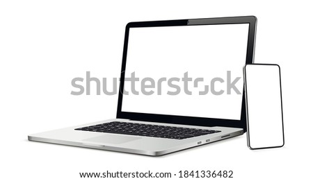 Modern smart phone and laptop with blank touch screen Royalty-Free Stock Photo #1841336482