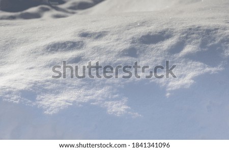 Abstract snowy background. Winter meadow sunny day. Snow texture with shadows gradient, macro view. Shallow depth of field.