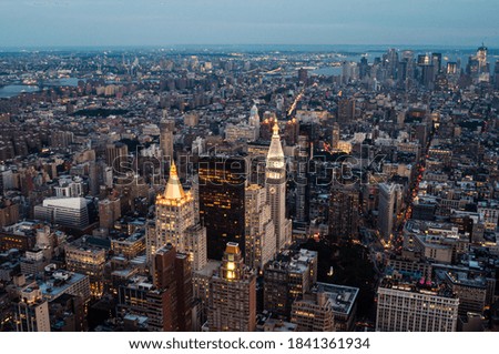 Aerial View of Manhattan in Dusk