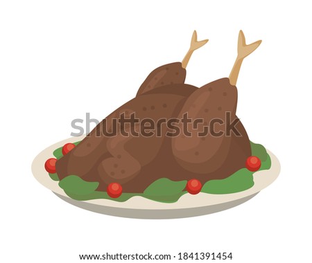 dish with delicious turkey thanksgiving food vector illustration design